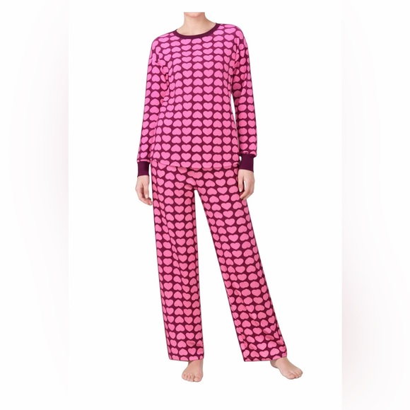 kate spade Other - Kate Spade New York Heart Print Pajama Set Pink Burgundy 2PC Size Small NWT